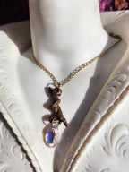 Echoes of Heaven – Bronze Angel Pendant with Aurora Crystal Drop - Angelcore Gift – Celestial Spiritual Charm - Guardian Angel Necklace
