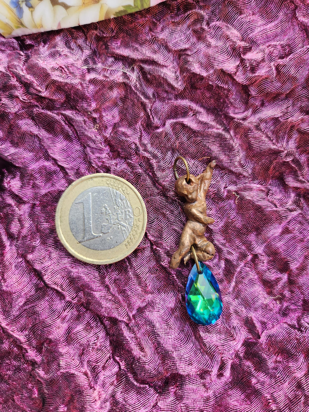 Echoes of Heaven - Bronze Angel Necklace with Emerald Aurora Crystal - Angelcore Gift – Celestial Spiritual Charm - Guardian Angel Necklace