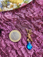 Echoes of Heaven - Bronze Angel Necklace with Deep Sapphire Crystal - Angelcore Gift – Celestial Spiritual Charm - Guardian Angel Necklace