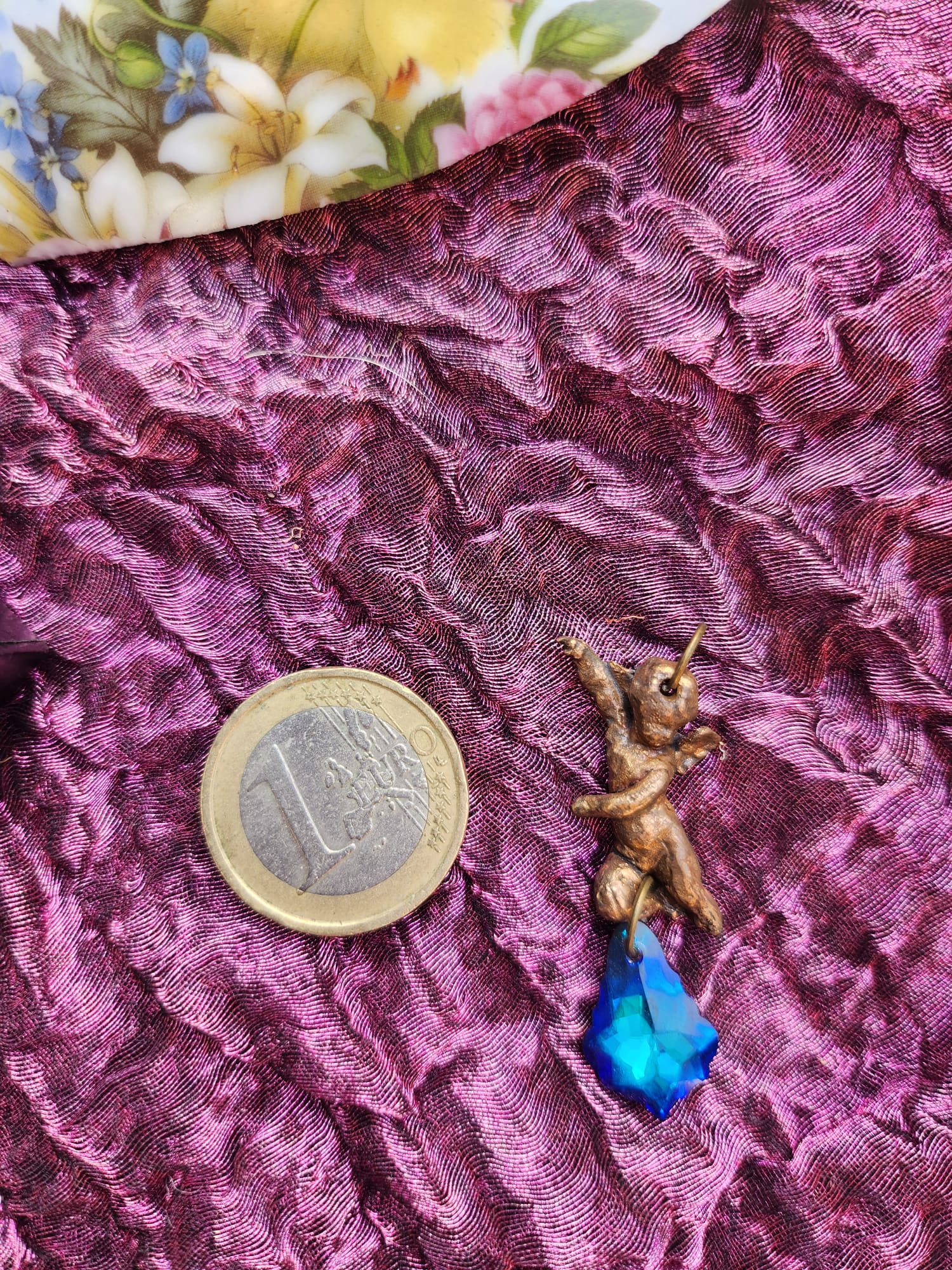 Echoes of Heaven - Bronze Angel Necklace with Deep Sapphire Crystal - Angelcore Gift – Celestial Spiritual Charm - Guardian Angel Necklace