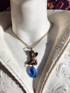 Echoes of Heaven - Angel in Bronze with Electric Blue Crystal Drop - Angelcore Gift – Celestial Spiritual Charm - Guardian Angel Necklace