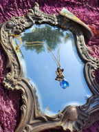 Echoes of Heaven - Angel in Bronze with Electric Blue Crystal Drop - Angelcore Gift – Celestial Spiritual Charm - Guardian Angel Necklace
