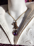 Echoes of Heaven - Bronze Angel with Fuchsia Aurora Crystal - Angelcore Gift - Celestial Spiritual Charm - Guardian Angel Necklace