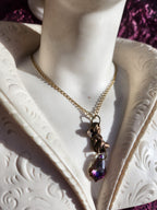 Echoes of Heaven - Bronze Angel with Fuchsia Aurora Crystal - Angelcore Gift - Celestial Spiritual Charm - Guardian Angel Necklace