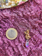 Echoes of Heaven - Bronze Angel with Fuchsia Aurora Crystal - Angelcore Gift - Celestial Spiritual Charm - Guardian Angel Necklace