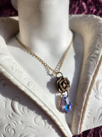 Handmade Bronze Rose Necklace with Lilac Crystal – Whimsical Fairycore Jewelry