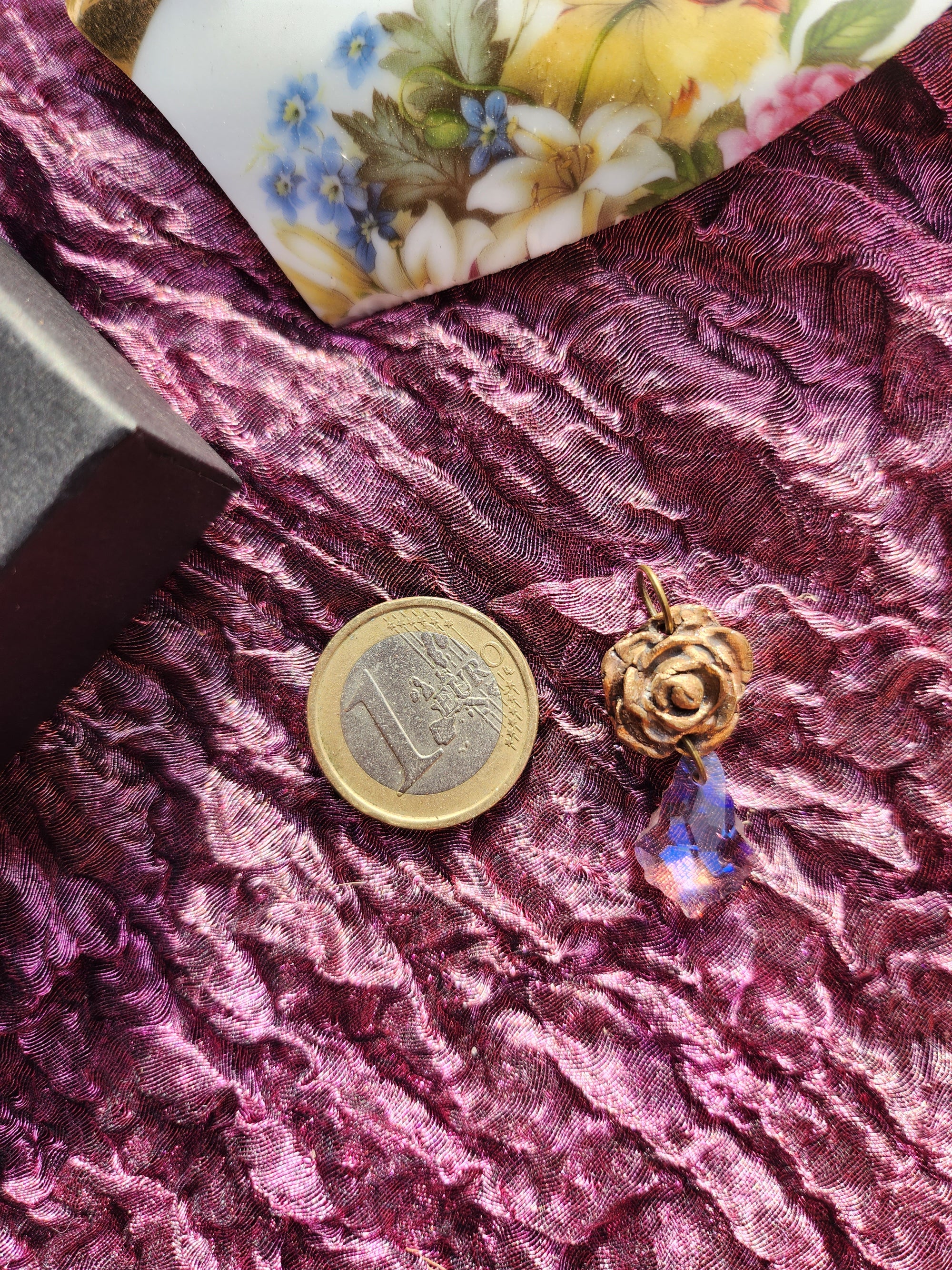 Handmade Bronze Rose Necklace with Soft Pink Crystal – Romantic Vintage Bridal Jewelry