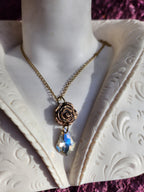 Handmade Bronze Rose Necklace with White Crystal – Elegant Vintage Wedding Jewelry