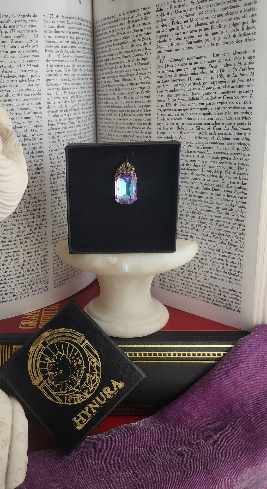 Arcane Resonance Collection – Handmade Bronze Pendant with Pink and Blue Octagon Crystal