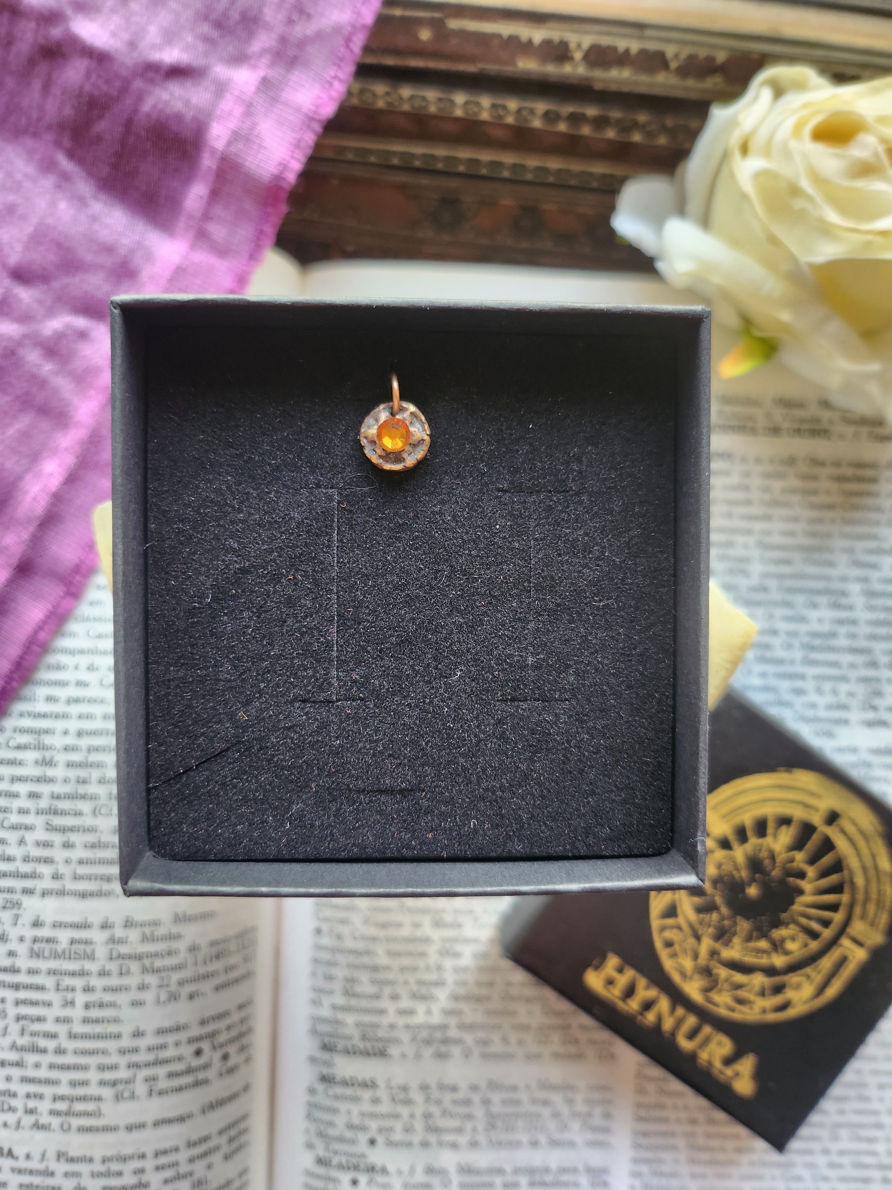 Handmade Bronze Pendant with Amber Crystal