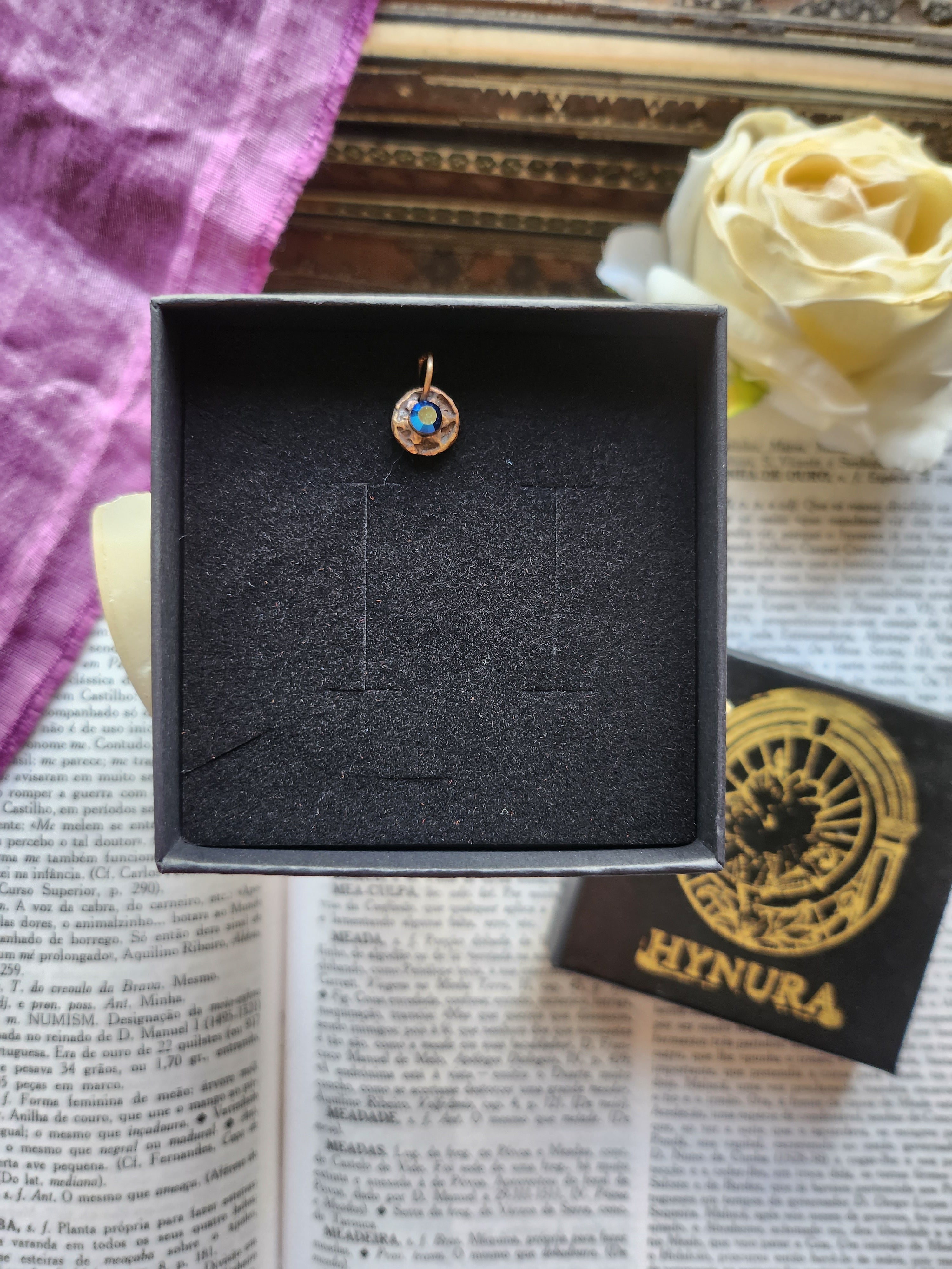 Handmade Bronze Pendant with Blue Crystal