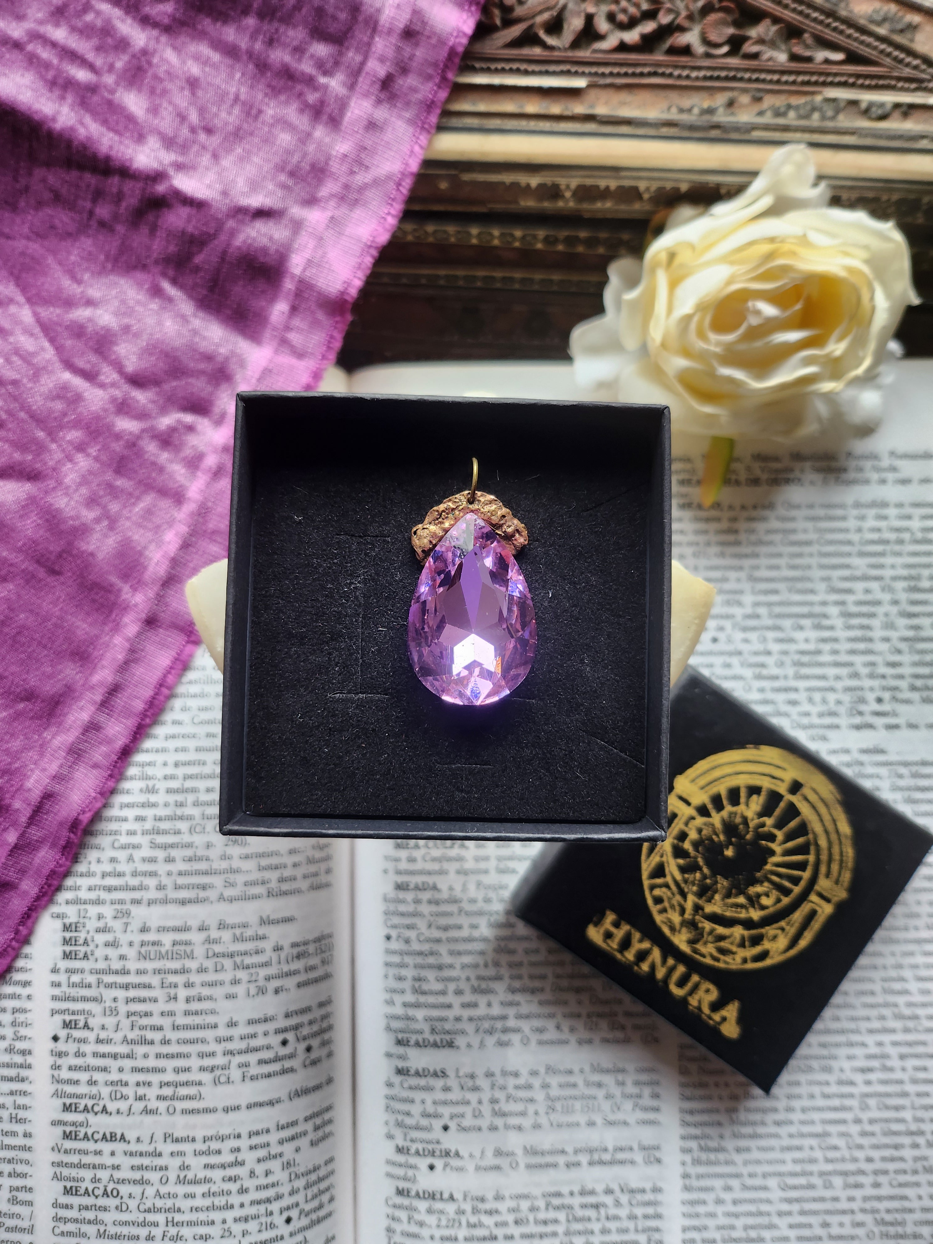 Mystic Baroque Collection - Handmade Bronze Pendant with Lavender Teardrop Crystal