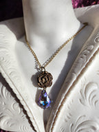 Handmade Bronze Rose Necklace with Lilac Crystal – Whimsical Fairycore Jewelry