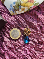 Handmade Bronze Rose Necklace with Light Blue Crystal – Boho Chic Summer Jewelry