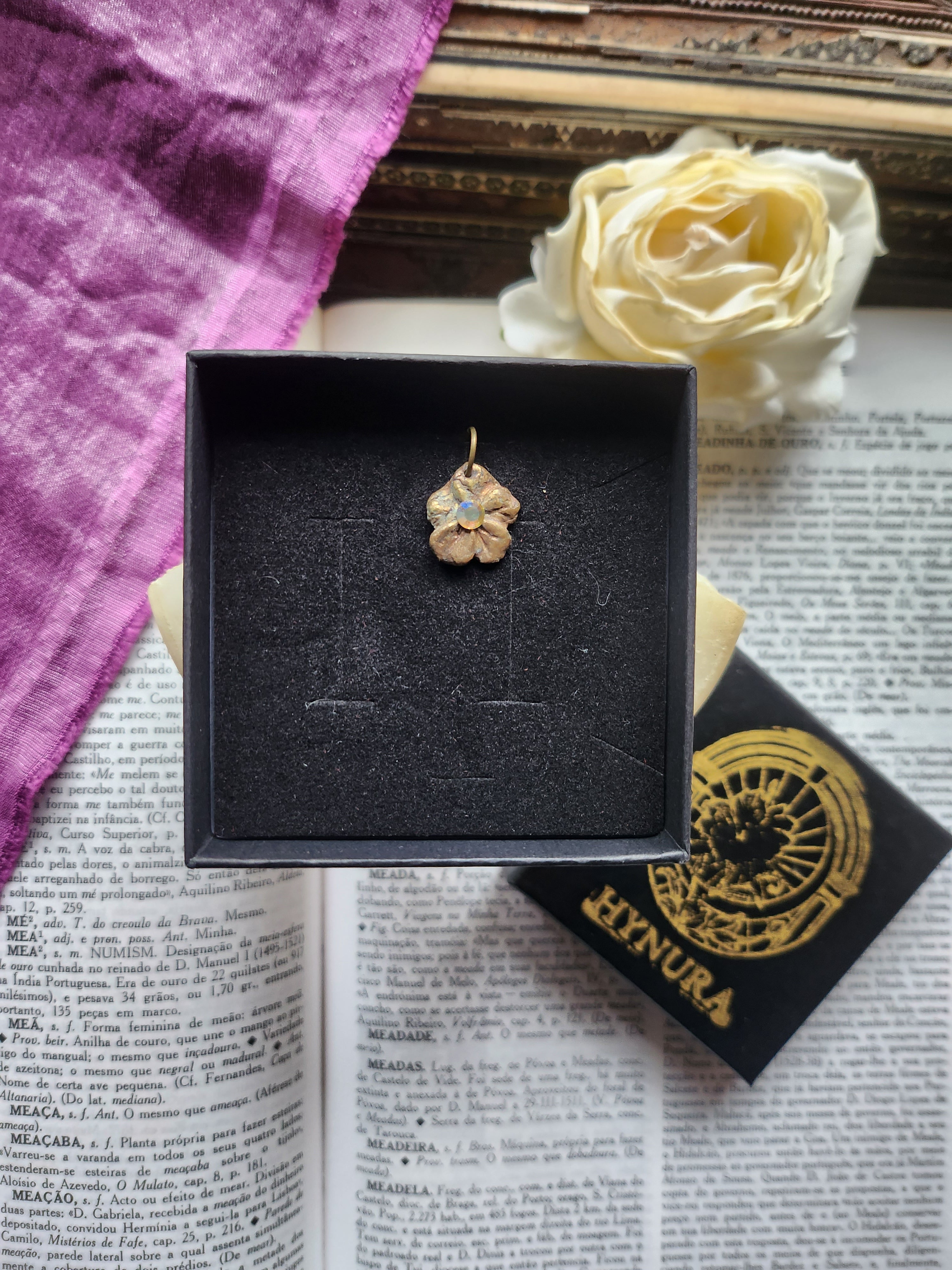 Eternal Bloom Collection – Handmade Bronze Flower Pendant with Yellow Opal Crystal