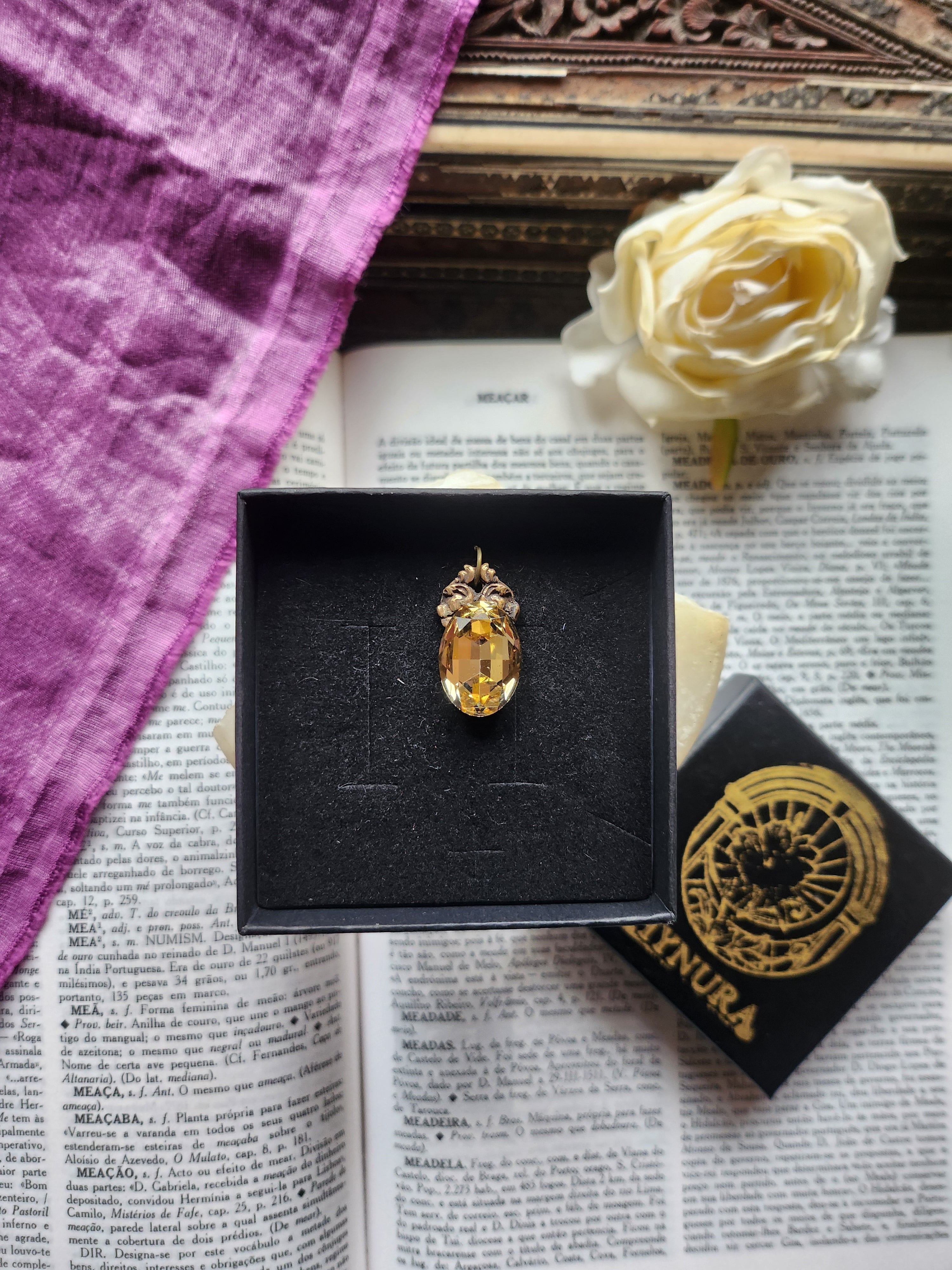 Arcane Resonance Collection – Small Handmade Bronze Pendant with Light Amber Oval Crystal