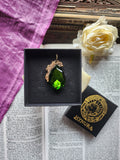 Mystic Baroque Collection – Handmade Bronze Pendant with Green Teardrop Crystal