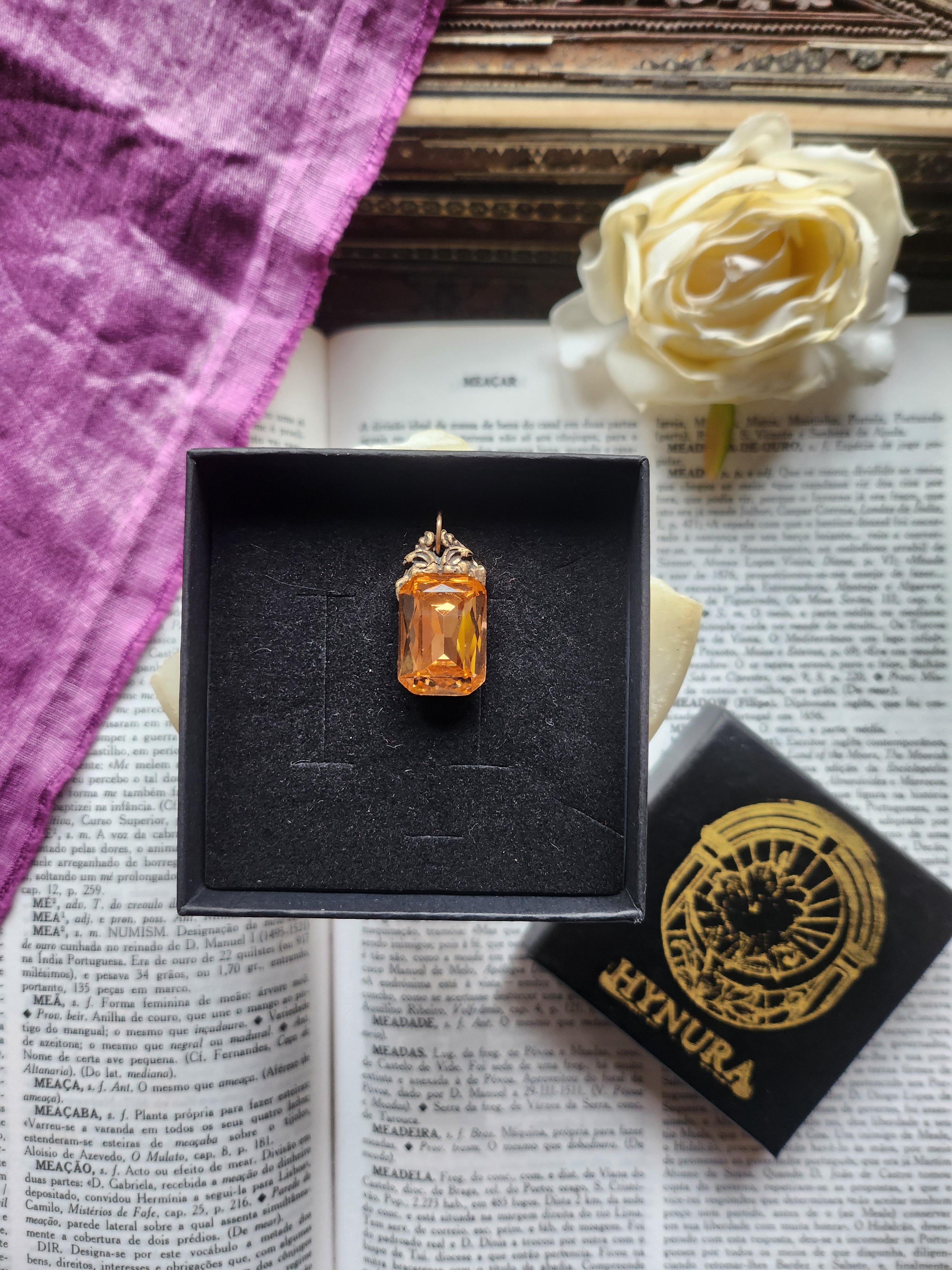 Arcane Resonance Collection – Handmade Bronze Pendant with Soft Amber Octagon Crystal