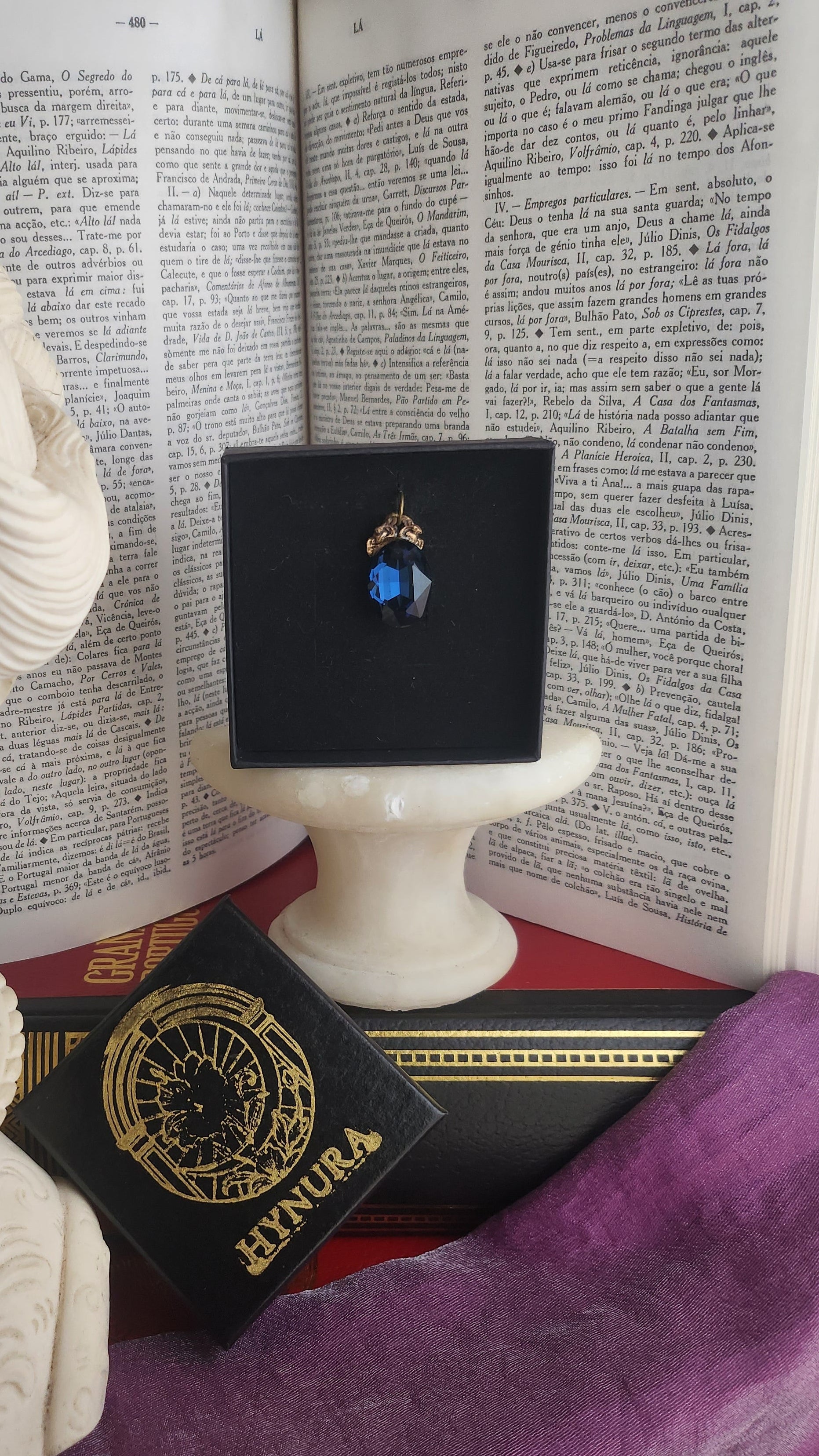 Arcane Resonance Collection – Small Handmade Bronze Pendant with Deep Blue Oval Crystal