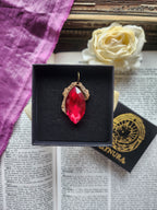 Mystic Baroque Collection – Handmade Bronze Pendant with Red Crystal Navette