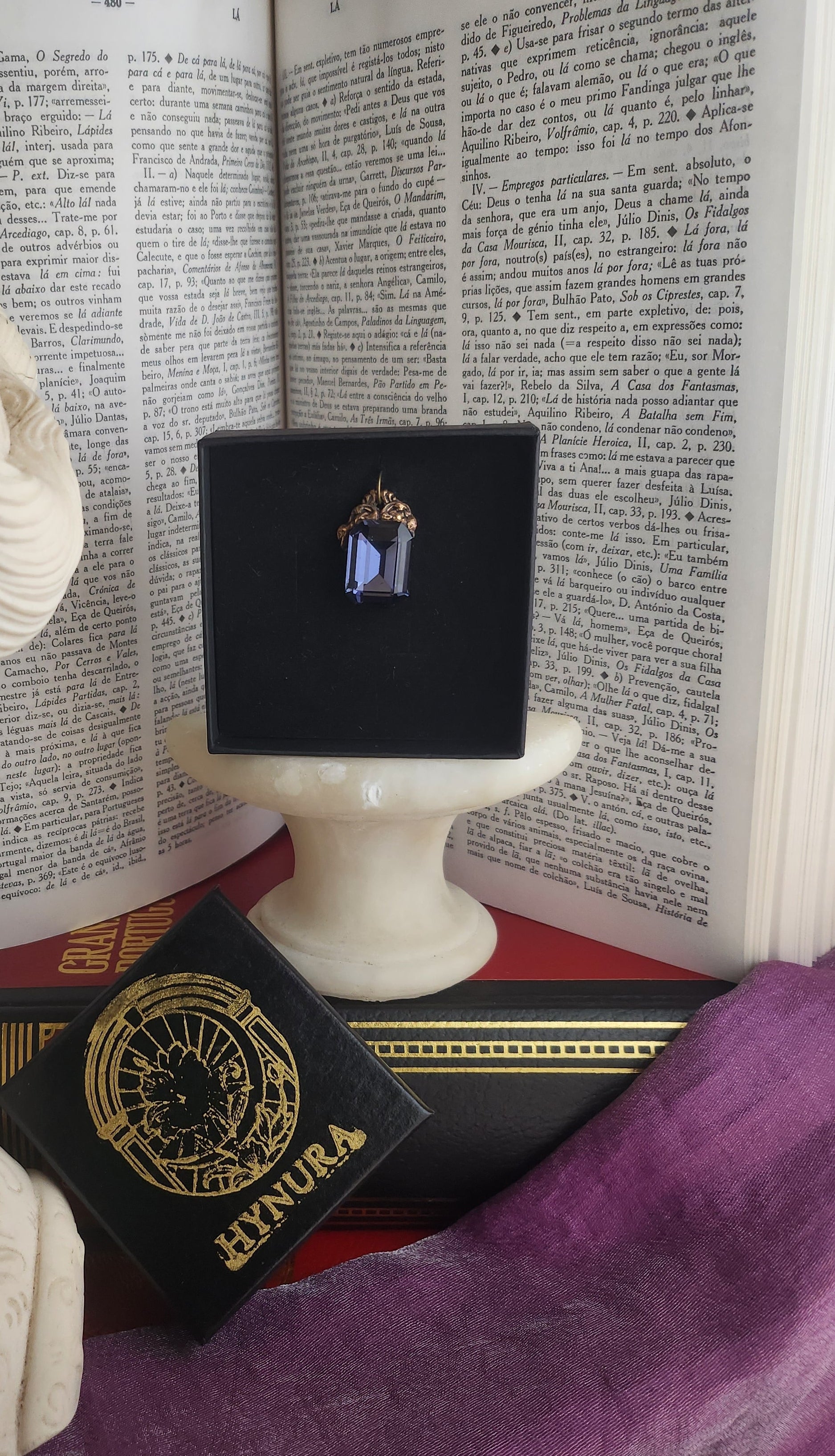 Arcane Resonance Collection – Handmade Bronze Pendant with Sapphire Blue Octagon Crystal