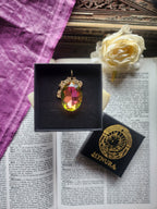 Mystic Baroque Collection – Handmade Bronze Pendant with Pink and Green Oval Crystal
