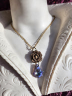 Handmade Bronze Rose Necklace with Lilac Crystal – Whimsical Fairycore Jewelry