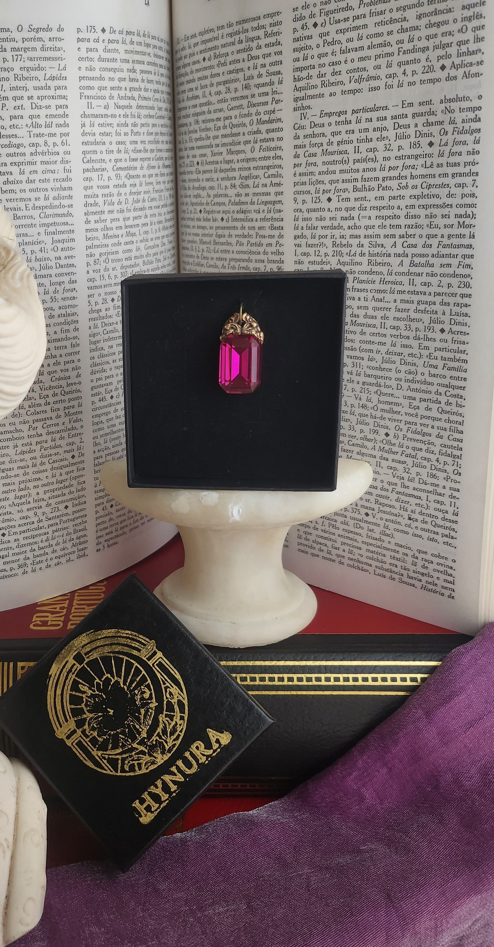 Arcane Resonance Collection – Handmade Bronze Pendant with Fuchsia Octagon Crystal