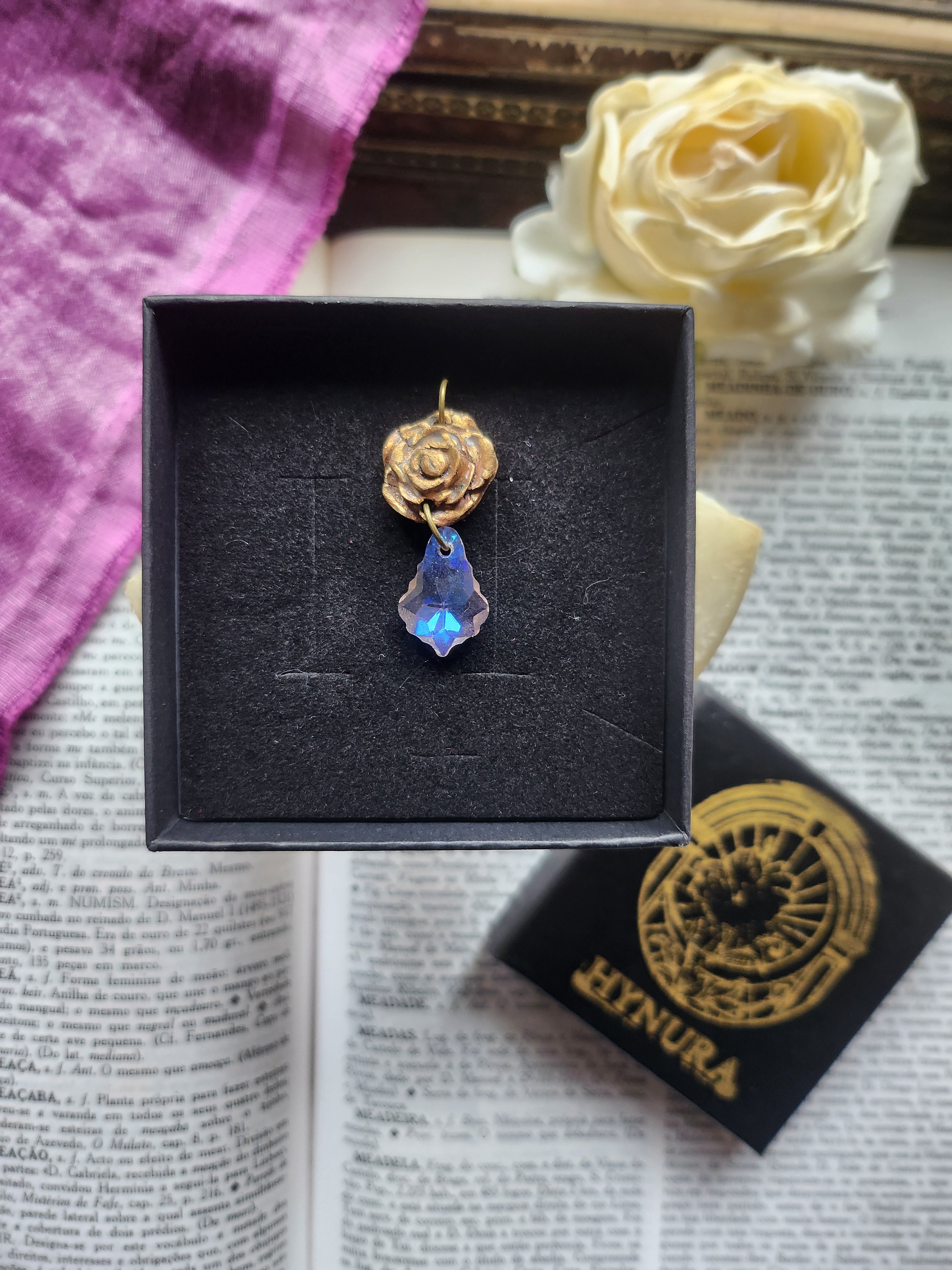 Rosarium Collection - Handmade Bronze Rose Pendant with Pink Crystal