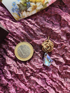 Handmade Bronze Rose Necklace with Lilac Crystal – Whimsical Fairycore Jewelry